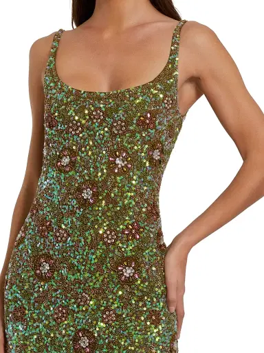 Mac Duggal Women's Floral Beaded Cocktail Sheath Dress - Olive | Thumbnail 4