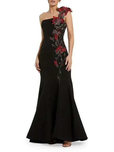 Mac Duggal Women's Embellished Floral Crepe Mermaid Gown - Black Multi | Thumbnail 1 Mac Duggal Women's Embellished Floral Crepe Mermaid Gown - Black Multi | Thumbnail 1