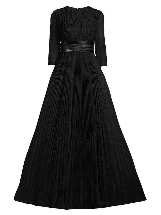 Women's Shimmering Pleated A-Line Gown - Black