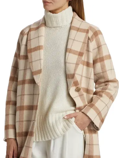 Jenni Kayne Women's Austin Check Wool-Blend Coat - Oatmeal - Size Large | Thumbnail 6