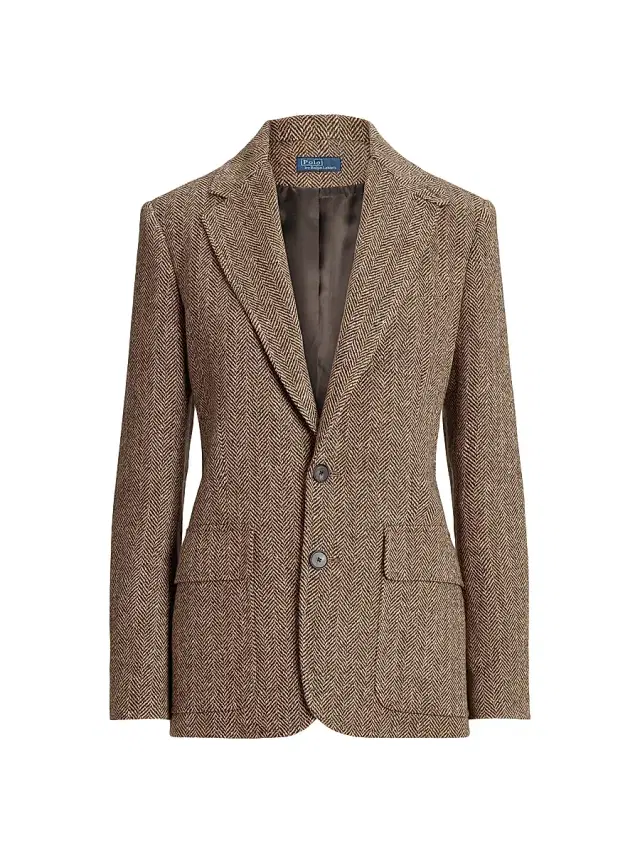 Polo Ralph Lauren Women's Herringbone Linen-Blend Blazer - Brown Cream Herringbone