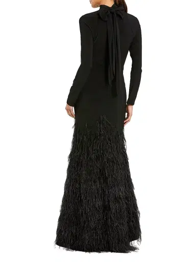 Mac Duggal Women's Feather-Embellished Jersey Gown - Black | Thumbnail 2