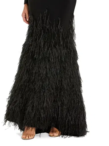 Mac Duggal Women's Feather-Embellished Jersey Gown - Black | Thumbnail 3