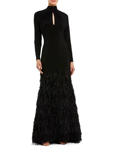Mac Duggal Women's Feather-Embellished Jersey Gown - Black | Thumbnail 1