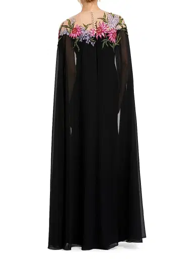 Mac Duggal Women's Beaded Crepe Cape Gown - Black Multi | Thumbnail 2