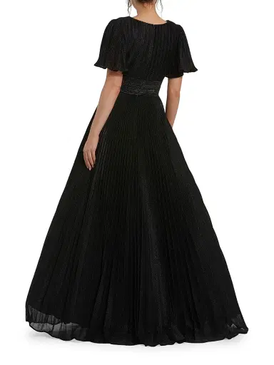Mac Duggal Women's Pleated Georgette Ball Gown - Black | Thumbnail 2