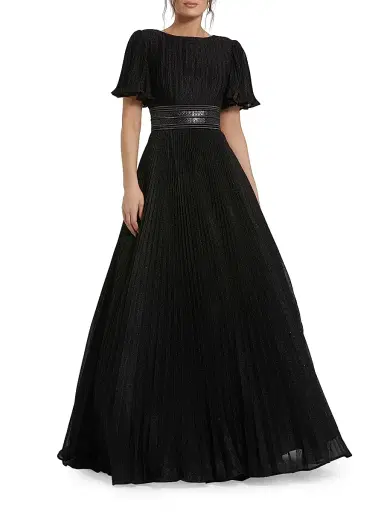 Mac Duggal Women's Pleated Georgette Ball Gown - Black | Thumbnail 1