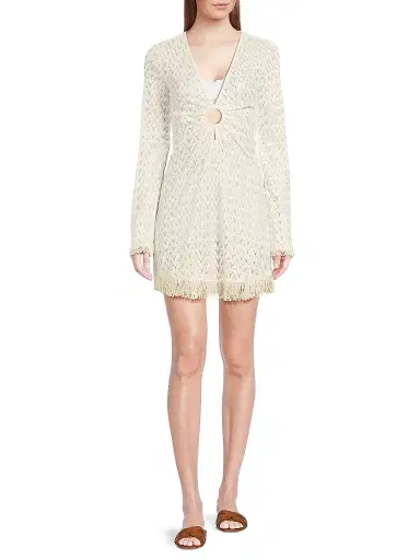 Ramy Brook Women's Cassie Fringed Chevron Minidress - Whitegold Zig Zag | Thumbnail 2