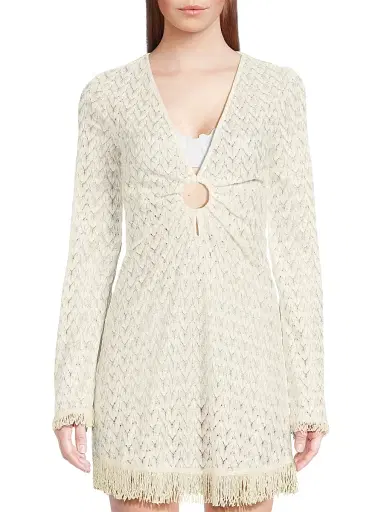 Ramy Brook Women's Cassie Fringed Chevron Minidress - Whitegold Zig Zag | Thumbnail 3