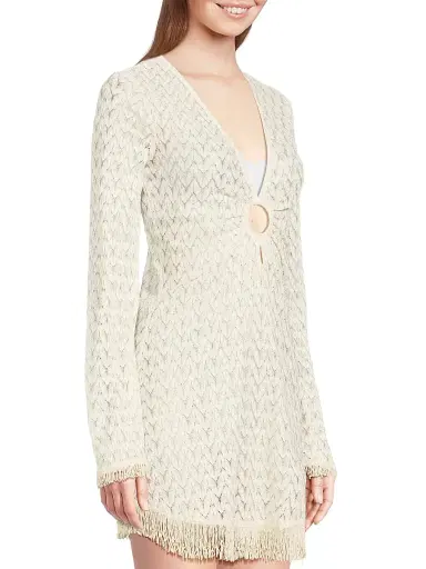 Ramy Brook Women's Cassie Fringed Chevron Minidress - Whitegold Zig Zag | Thumbnail 4