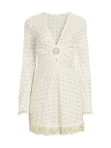 Ramy Brook Women's Cassie Fringed Chevron Minidress - Whitegold Zig Zag | Thumbnail 1