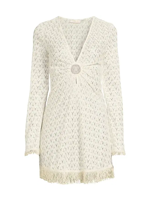 Ramy Brook Women's Cassie Fringed Chevron Minidress - Whitegold Zig Zag
