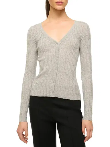 Staud Women's Cargo Rib-Knit V-Neck Cardigan - Heather Grey - Size XL | Thumbnail 3
