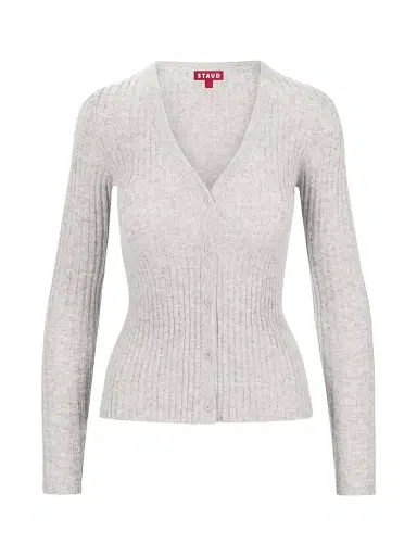 Staud Women's Cargo Rib-Knit V-Neck Cardigan - Heather Grey - Size XL | Thumbnail 1