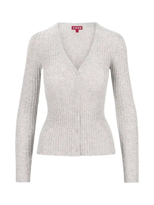 Staud Women's Cargo Rib-Knit V-Neck Cardigan - Heather Grey
