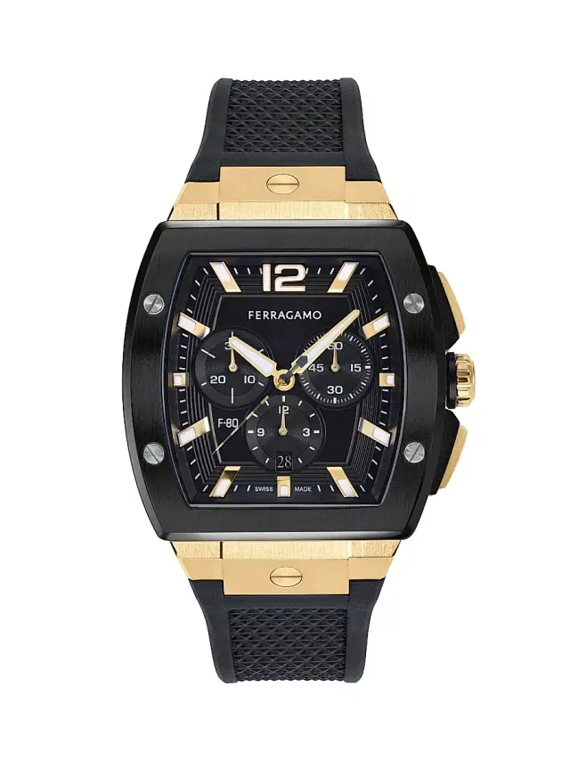 Men's F-80 Tonneau Goldtone Stainless Steel & Silicone Chrono Watch/41.8MM - Black