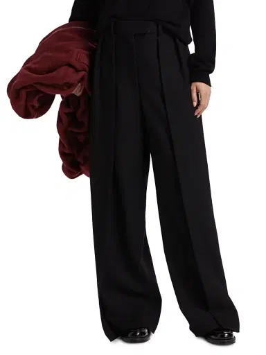 anOnlyChild Women's May Wool High-Rise Wide-Leg Pants - Black - Size 6 | Thumbnail 3