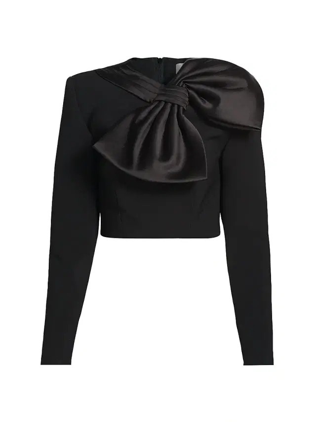 Ronny Kobo Women's Arlet Bow Long-Sleeve Crop Top - Black