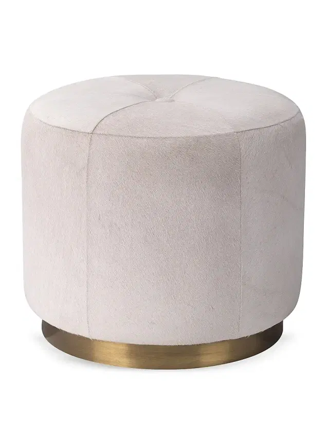 Thackeray Small Round Pouf - White Hide