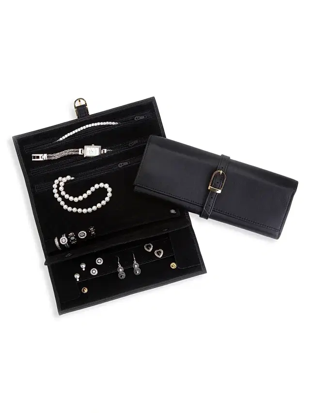 Royce New York Men's Suede-Lined Leather Jewelry Roll - Black