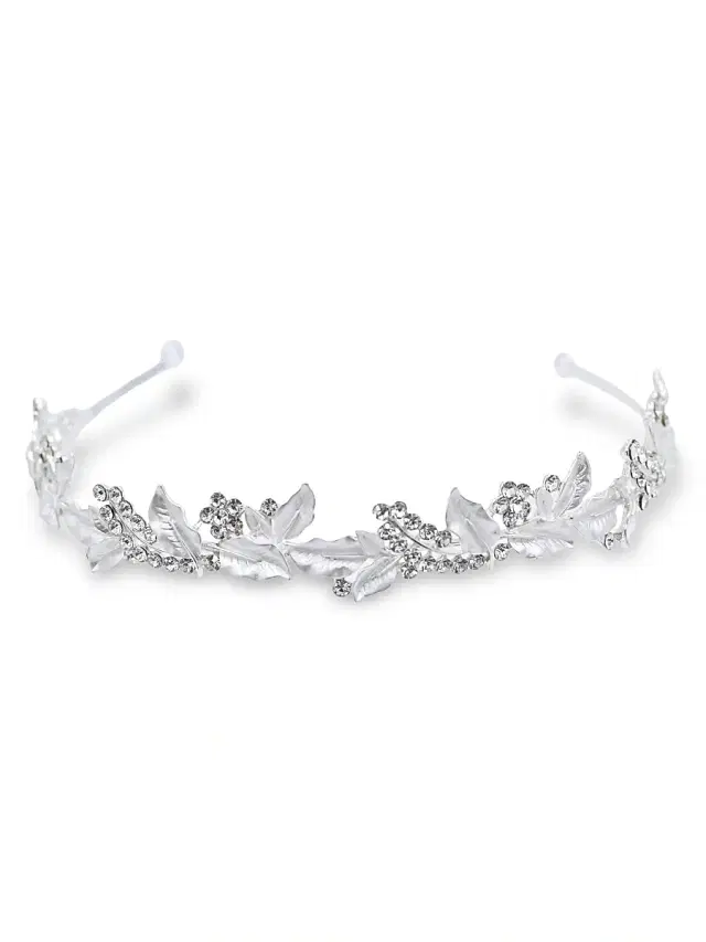 Tulleen Rhinestone Leaf Pattern Headband - Silver