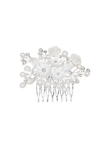 Tulleen Rhinestone Pearl and Floral Hair Comb - Silver | Thumbnail 1 Tulleen Rhinestone Pearl and Floral Hair Comb - Silver | Thumbnail 1