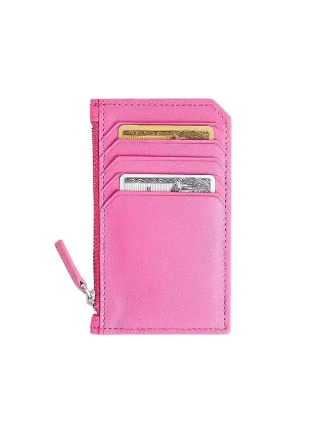 Royce New York Women's Zip Leather Card Wallet - Bright Pink