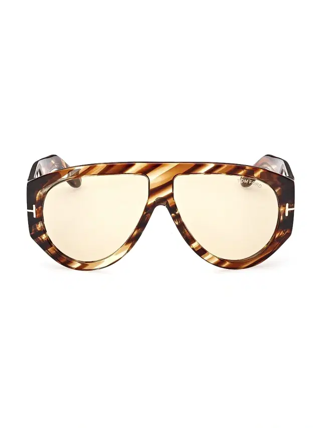 Men's 61MM Aviator Sunglasses - Havana Yellow