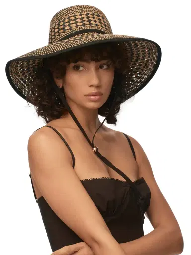 Lele Sadoughi Women's Brielle Checkered Flat-Top Straw Hat - Neutral Night | Thumbnail 2 Lele Sadoughi Women's Brielle Checkered Flat-Top Straw Hat - Neutral Night | Thumbnail 2