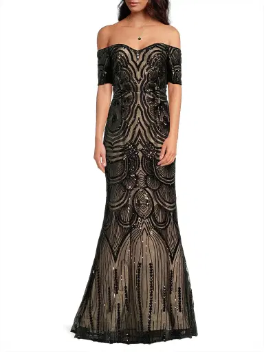 Shani Women's Sequined Short-Sleeve Gown - Black Beige - Size 12 | Thumbnail 2 Shani Women's Sequined Short-Sleeve Gown - Black Beige - Size 12 | Thumbnail 2