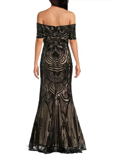 Shani Women's Sequined Short-Sleeve Gown - Black Beige - Size 12 | Thumbnail 5 Shani Women's Sequined Short-Sleeve Gown - Black Beige - Size 12 | Thumbnail 5