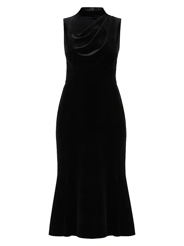 Shoshanna Women's Audrey Velvet Draped Midi-Dress - Jet