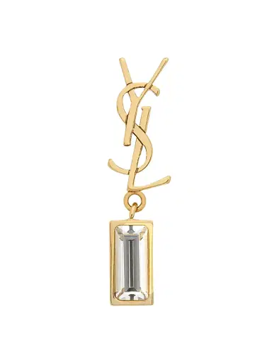 Saint Laurent Women's Cassandre Single Earring in Metal and Rhinestones - Crystal Gold | Thumbnail 1