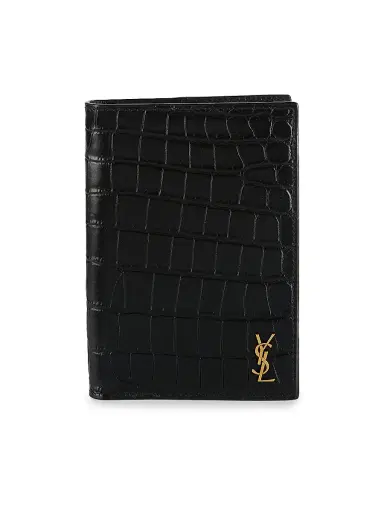 Saint Laurent Men's Croc-Embossed Leather Bi-Fold Wallet - Black | Thumbnail 1