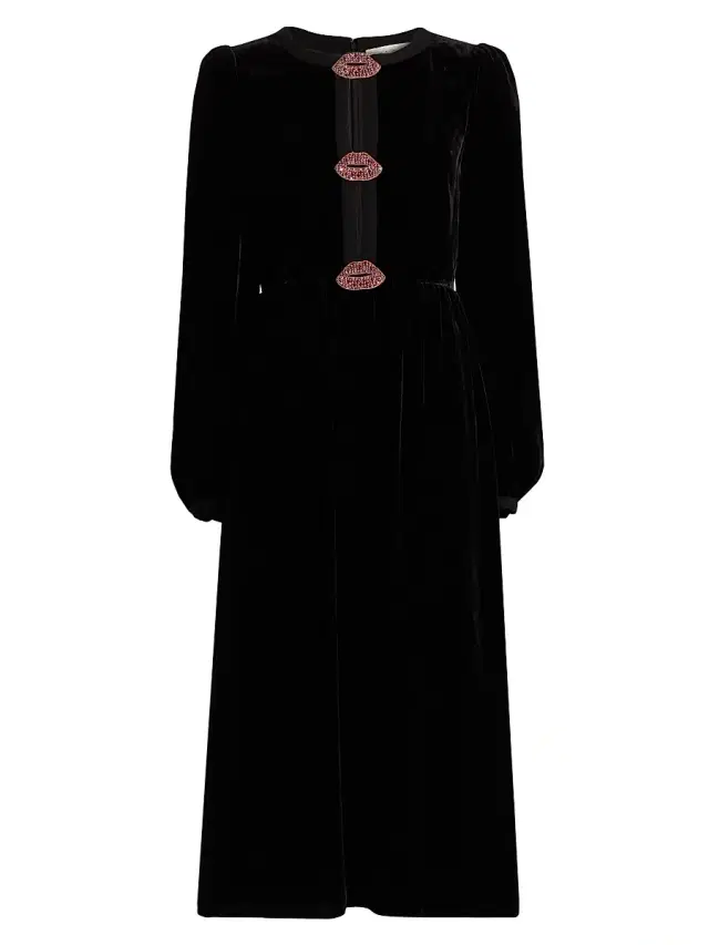 Saloni Women's Camille Bows Dress - Black Valentine Lip