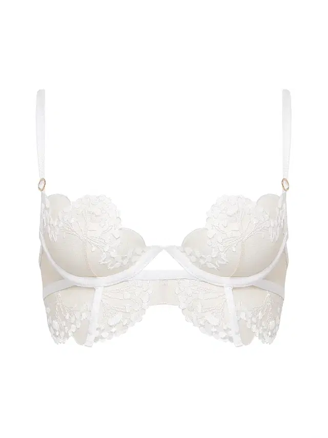 Women's Floral-Embroidered Tulle Longline Bra - White Sheer