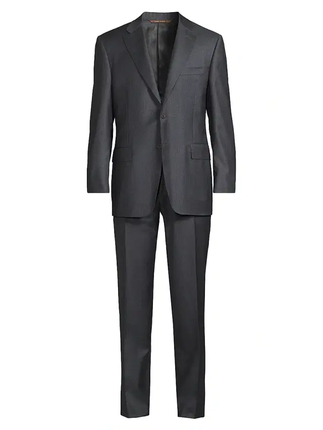 Men's Wool Single-Breasted Suit - Dark Grey Men's Wool Single-Breasted Suit - Dark Grey