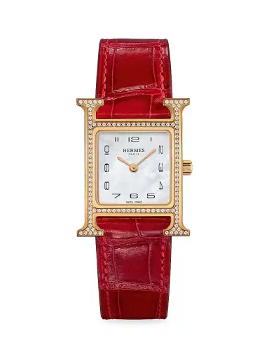 HERMÈS Women's Heure H 25MM 18K Rose Gold, Diamond & Alligator Strap Watch - Red | Thumbnail 1 HERMÈS Women's Heure H 25MM 18K Rose Gold, Diamond & Alligator Strap Watch - Red | Thumbnail 1