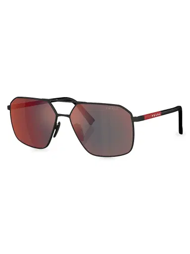 Prada Men's 60MM Aviator Sunglasses - Rubber Black | Thumbnail 1