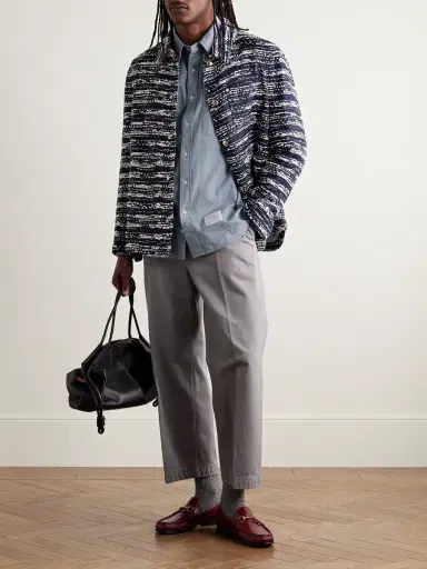Thom Browne Button-Down Collar Striped Cotton-Flannel Shirt - Men | Thumbnail 2 Thom Browne Button-Down Collar Striped Cotton-Flannel Shirt - Men | Thumbnail 2