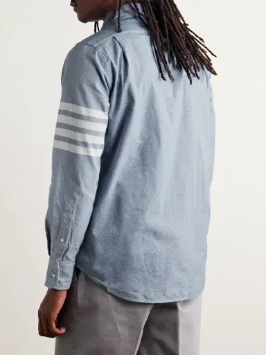 Thom Browne Button-Down Collar Striped Cotton-Flannel Shirt - Men | Thumbnail 4 Thom Browne Button-Down Collar Striped Cotton-Flannel Shirt - Men | Thumbnail 4
