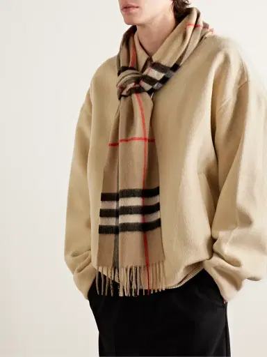 Burberry Fringed Checked Cashmere Scarf - Men | Thumbnail 2
