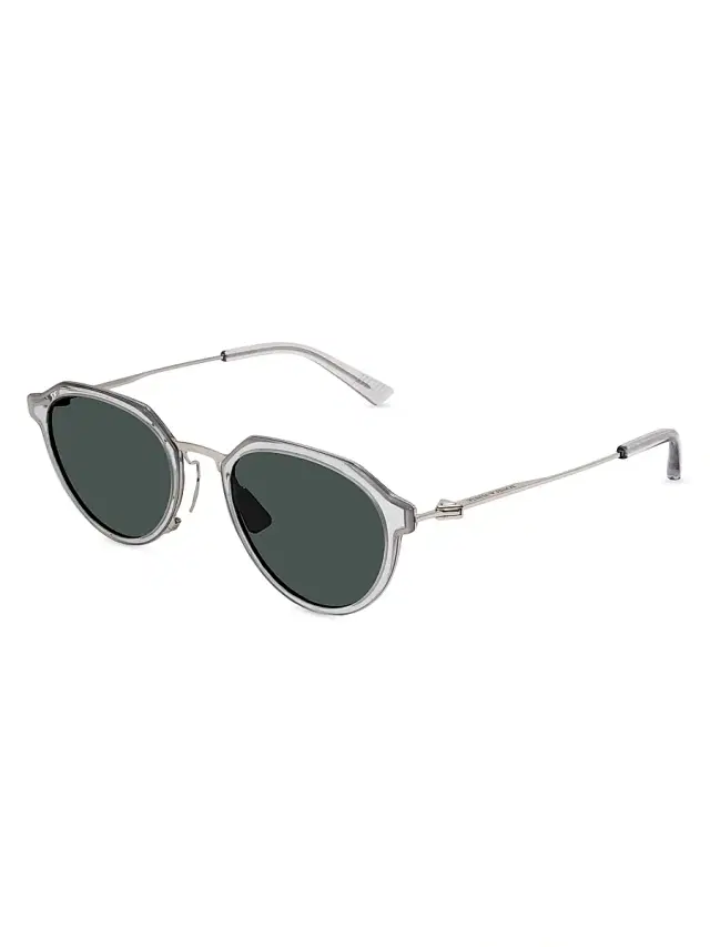Bottega Veneta Men's Thing Triangle 50MM Round Sunglasses - Blue Grey