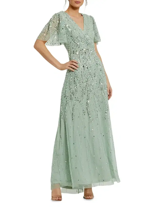 Mac Duggal Women's Sequined Beaded Tulle Gown - Sage