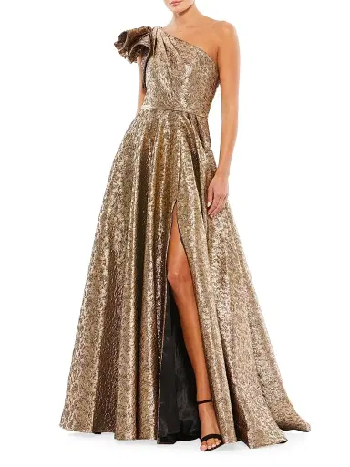 Mac Duggal Women's Asymmetric Metallic Pleated Ball Gown | Thumbnail 3 Mac Duggal Women's Asymmetric Metallic Pleated Ball Gown | Thumbnail 3