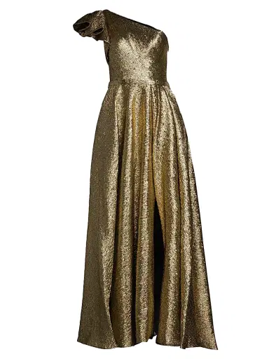 Mac Duggal Women's Asymmetric Metallic Pleated Ball Gown | Thumbnail 1 Mac Duggal Women's Asymmetric Metallic Pleated Ball Gown | Thumbnail 1