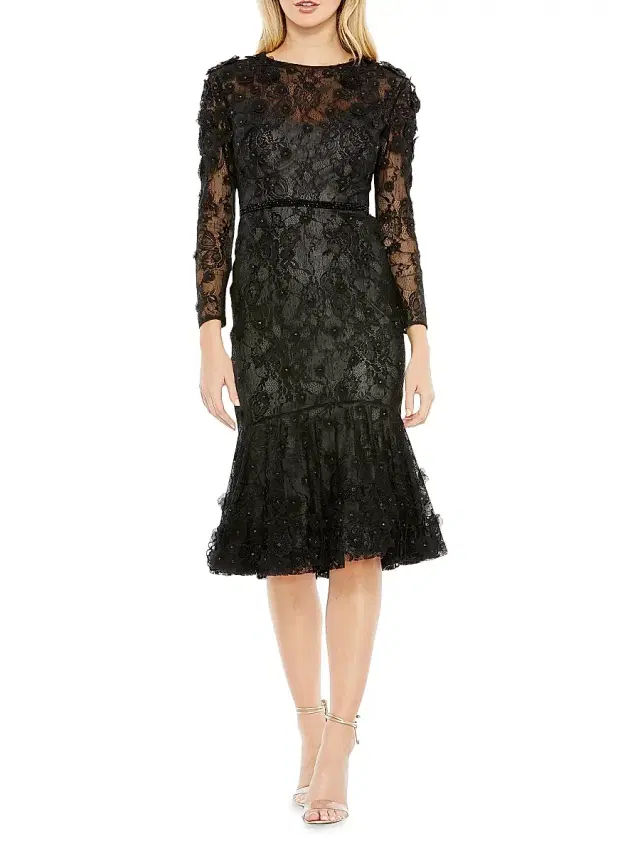 Women's Embellished Floral Cocktail Dress - Black