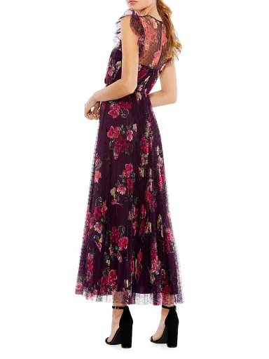 Mac Duggal Women's Ieena Cap Sleeve Floral A-Line Dress - Plum Multi | Thumbnail 2