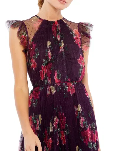 Mac Duggal Women's Ieena Cap Sleeve Floral A-Line Dress - Plum Multi | Thumbnail 3