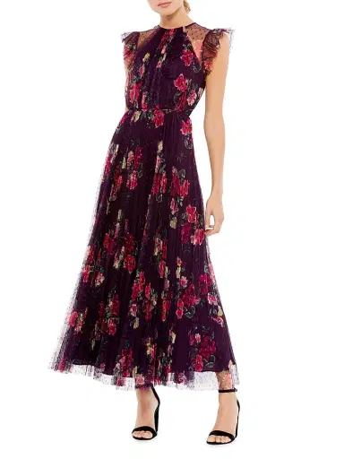 Mac Duggal Women's Ieena Cap Sleeve Floral A-Line Dress - Plum Multi | Thumbnail 1